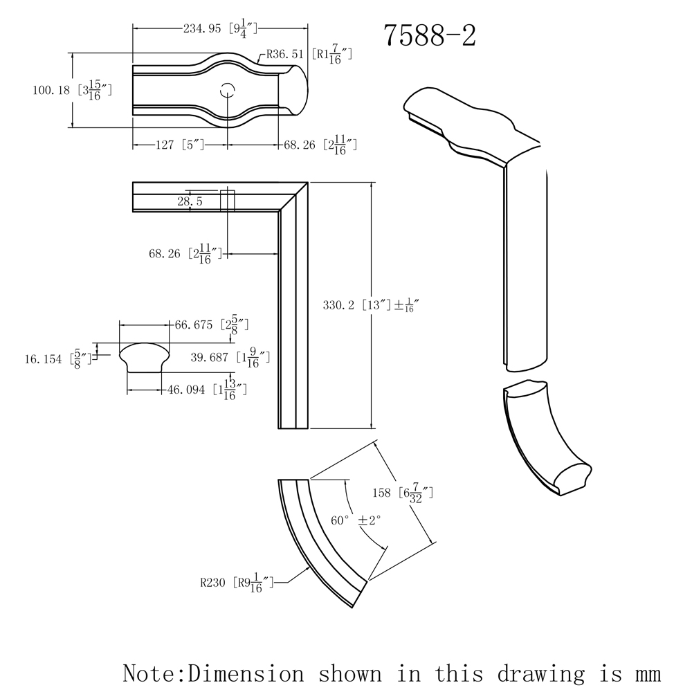 7588-2 – 2 Rise Straight Gooseneck with Cap Wood Handrail Fitting ...