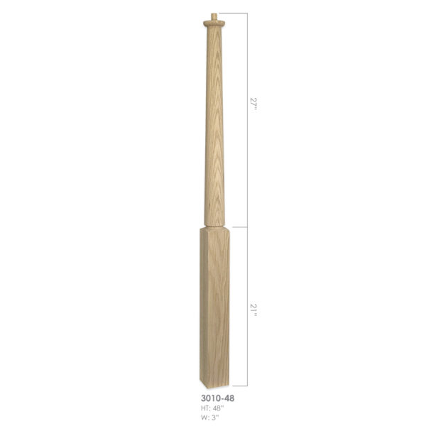 3010-48 - 3" x 48" Wooden Newel Post - Pin Top - Rohe
