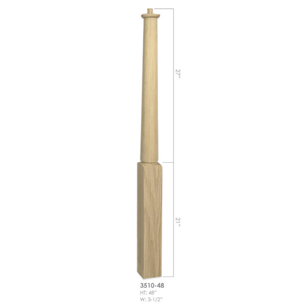 3510-48 - 3.5" x 48" Wooden Newel Post - Pin Top - Rohe