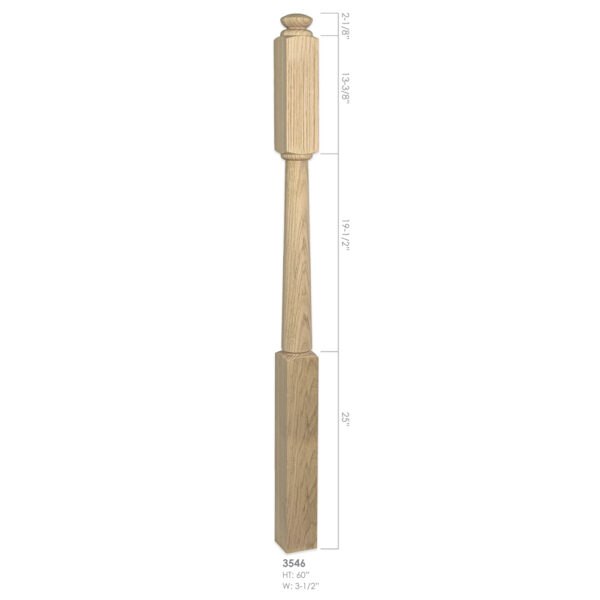 3546 - 3.5" x 60" Wooden Newel Post - Post to Post - Rohe